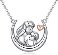 wholesale 925 Sterling Silver Moon & Heart Pendant Necklace - Gifts for Grandmas Mothers' Day Jewelry-01-Mom and 1 child necklace
