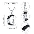 wholesale 925 Sterling Silver Crescent Moon Pendant with Black Enamel and Dangling Cat Charm Necklace-0-1