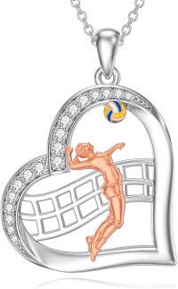 wholesale 925 Sterling Silver Metal Heart-Shaped Sportswoman Volleyball Pendant Necklace for Women-07-Volleyball