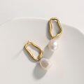 wholesale Sterling Silver Pearl Irregular Square Gold Plated Drop Earrings for Women Girls - Rhodium Plated-0-3