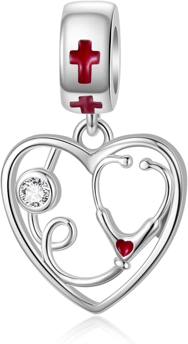 wholesale 925 Sterling Silver Heart Stethoscope Nurse Cross Charm Bracelet  for Women Girls-0-0