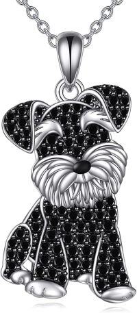 wholesale 925 Sterling Silver Black Crystal Cute Dog Pendant Necklace for Women-Schnauzer