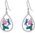 wholesale 925 Sterling Silver Dragonfly Lotus Flower Teardrop Drop Earrings for Women-0-0