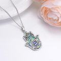 wholesale 925 Sterling Silver 925 Hamsa Hand with Abalone Shell and Evil Eye Pendant Necklace-0-2