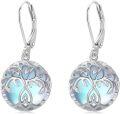 wholesale 925 Sterling Silver Blue Moonstone Shamrock Tree Of Life Drop Earrings-0-0