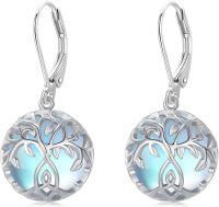 wholesale 925 Sterling Silver Blue Moonstone Shamrock Tree Of Life Drop Earrings-Tree of Life-B