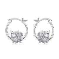 wholesale 925 Sterling Silver Birthstone Highland Cow Stud Earrings Cute Animal Jewelry Gift for Women Girls-Hoop