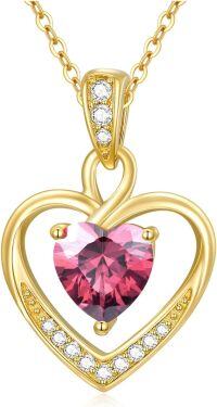 wholesale 14K Gold & Birthstone Heart Necklace - Garnet, Amethyst, Aquamarine, Diamond, Emerald, Alexandrite, Ruby, Peridot, Sapphire, Rose Quartz, Citrine, Blue Topaz - 18mm Personalized Gift for Women-10 - Oct - Rose Quartz Pink