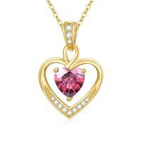 wholesale 14K Gold & Birthstone Heart Necklace - Garnet, Amethyst, Aquamarine, Diamond, Emerald, Alexandrite, Ruby, Peridot, Sapphire, Rose Quartz, Citrine, Blue Topaz - 18mm Personalized Gift for Women-10 - Oct - Rose Quartz Pink