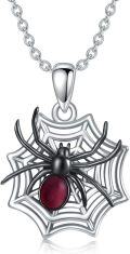 wholesale 925 Sterling Silver Spider Web Pendant Necklace Red Stone Charm s for Her-0-0