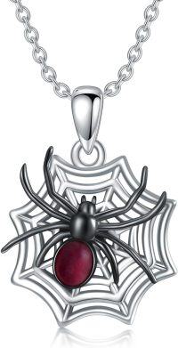 wholesale 925 Sterling Silver Spider Web Pendant Necklace Red Stone Charm s for Her-Spider