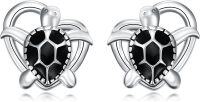 wholesale 925 Sterling Silver Turtle Black Onyx Heart Stud Earrings for Women Gift Ideas-Turtle
