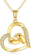 wholesale 14K Yellow Gold Heart with Baby Feet Pendant Necklace for New Moms and Expectant Mothers-0-0