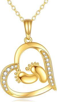 wholesale 14K Yellow Gold Heart with Baby Feet Pendant Necklace for New Moms and Expectant Mothers-Mom Necklace