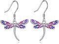 wholesale 925 Sterling Silver Dragonfly Dangle Drop Earrings with Purple and Pink Stones for Women Girls Mom Daughter Gifts-0-0