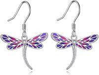 wholesale 925 Sterling Silver Dragonfly Dangle Drop Earrings with Purple and Pink Stones for Women Girls Mom Daughter Gifts-dragonfly earrings 3