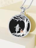 wholesale Sterling Silver Stone Alice in Wonderland Cat Pendant Necklace Tree of Life Jewelry Gift for Women-0-3