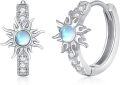 wholesale 925 Sterling Silver Moonstone Sun & Star Huggie Hoop Earrings for Women-0-0