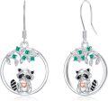wholesale 925 Sterling Silver Raccoon with Heart and Leaves Dangle Drop Earrings for Women Girls Gift Idea-0-0