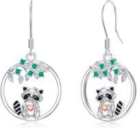 wholesale 925 Sterling Silver Raccoon with Heart and Leaves Dangle Drop Earrings for Women Girls Gift Idea-Raccoon Earrings