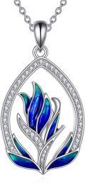 wholesale 925 Sterling Silver Blue Abalone Shell Lotus Pendant Necklace Yoga Gifts for Women-0-0