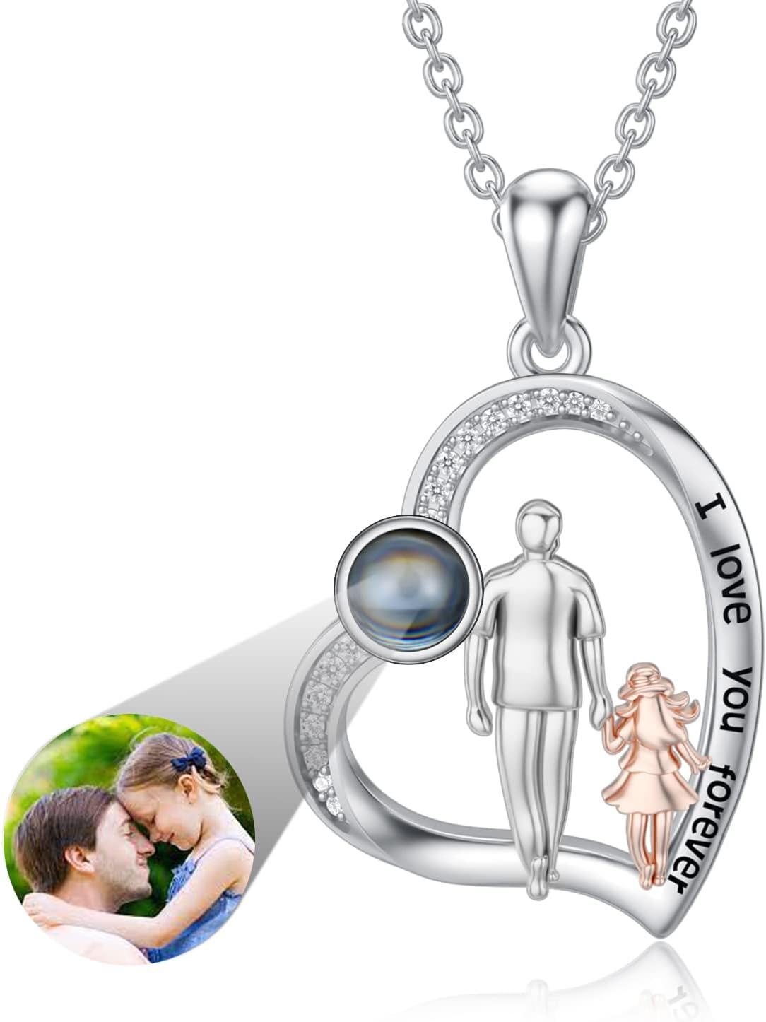 Sterling Silver Sterling Silver Stone Daughter Heart Pendant Necklace from Dad Mom I Love You Forever Jewelry-15-02-Silver Rose Gold+100 Languages+Photo