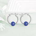 wholesale 925 Sterling Silver Round Blue Opal Hoop Earrings for Women-0-9