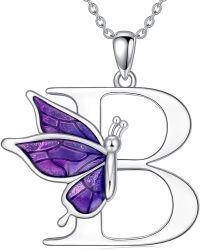 wholesale Sterling Silver Purple Butterfly A Z 26 Letters Pendant Necklace-Letter B-Letter B