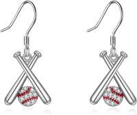wholesale 925 Sterling Silver Baseball Bat & Ball Drop Earrings Sports Gift for Her-Baseball Earrings-2