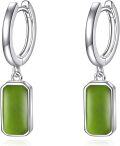 wholesale 925 Sterling Silver Green Jade Rectangle Drop Huggie Hoop Earrings-0-0