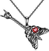 wholesale 925 Sterling Silver Heart-Shaped Red Stone Musical Note Pendant Necklace s for Women-Guitar
