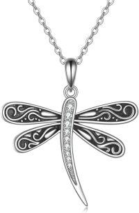 wholesale 925 Sterling Silver Dragonfly Pendant Necklace with Cubic Zirconia Gemstone Gifts for Women-Dragonfly