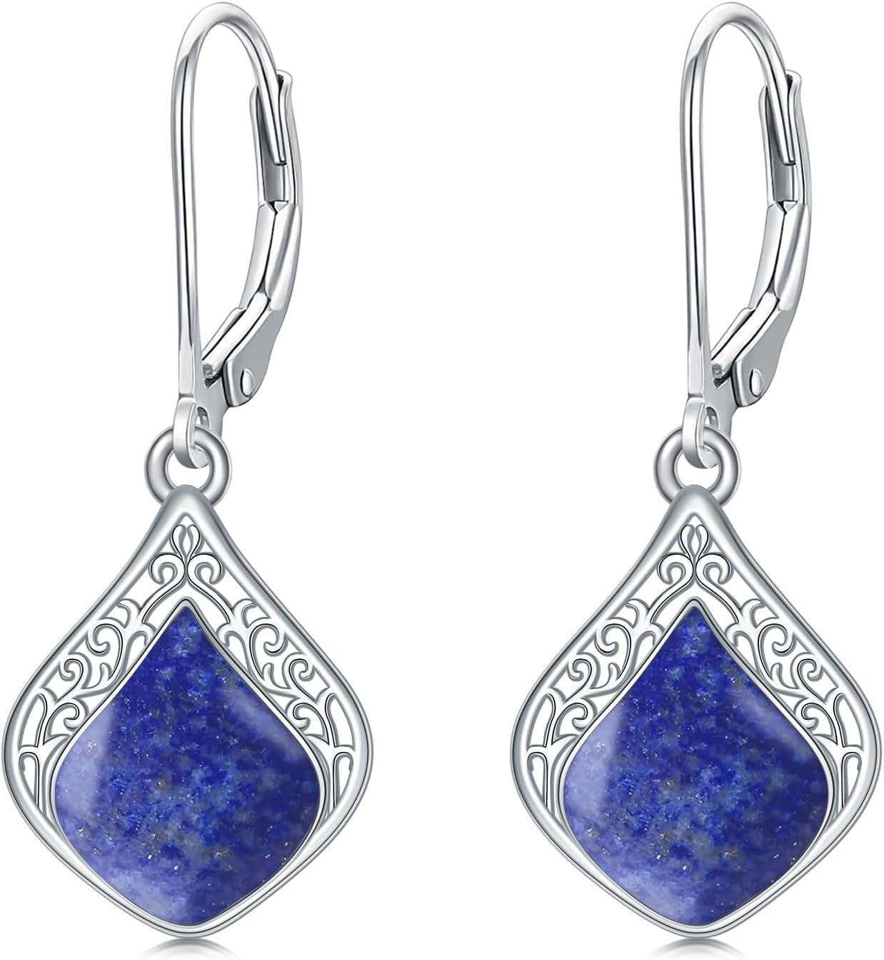 Metal Stone Earrings-Lapis Lazuli