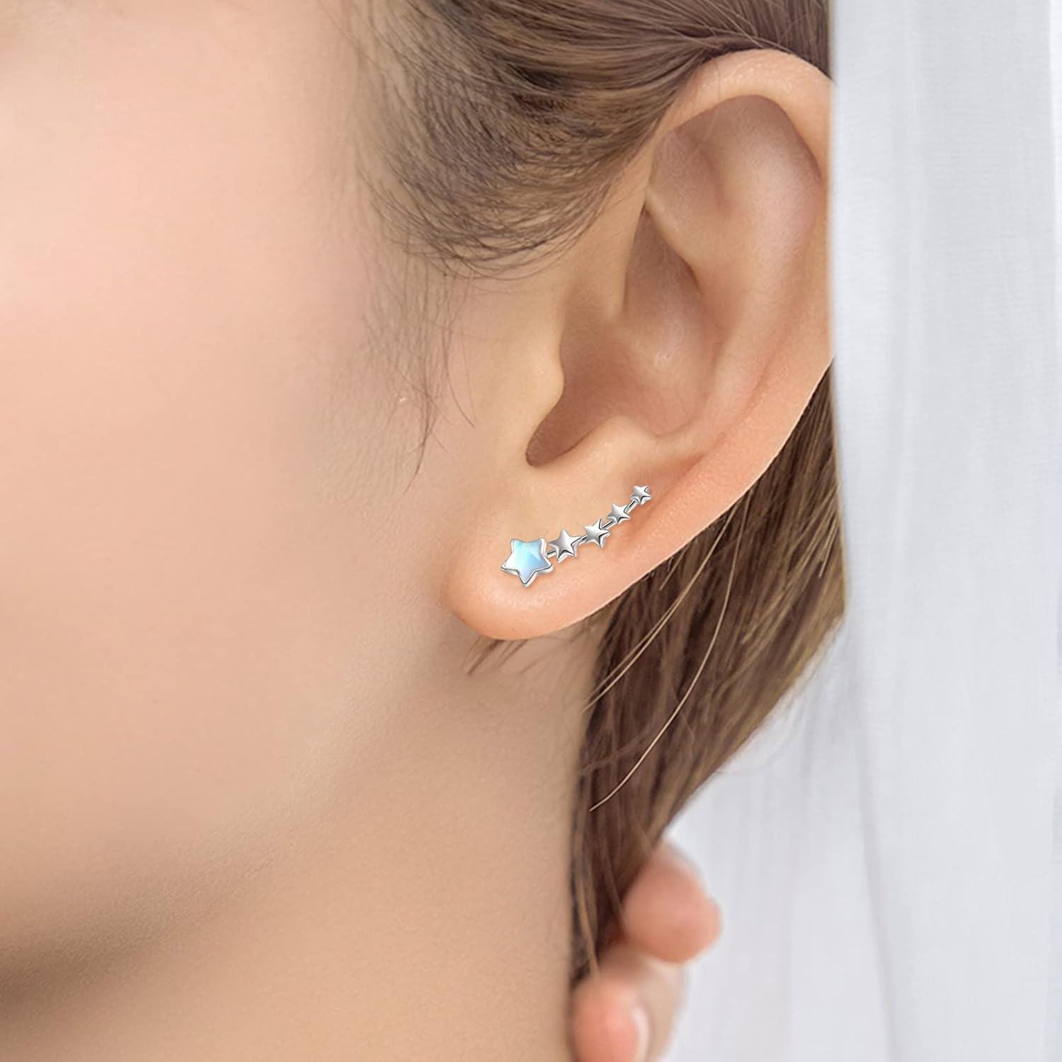 925 Sterling Silver Star & Moon Studs Hoop Earrings for Women Girls -0-5
