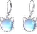 wholesale 925 Sterling Silver Blue Moonstone Cat Ear Studs Dangle Drop Earring  for Girls and Women-0-0