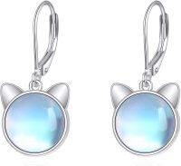 wholesale 925 Sterling Silver Blue Moonstone Cat Ear Studs Dangle Drop Earring  for Girls and Women-cat earring