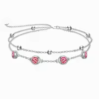 wholesale 925 Sterling Silver Birthstone Anklet Bracelets for Women Gifts-07-Ruby Bracelet 7\"-9\"