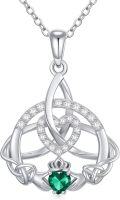 wholesale 925 Sterling Silver Celtic Knot Clover Necklace with Emerald Pendant Irish Jewelry for Women-0-0