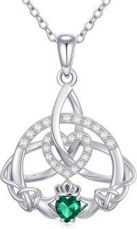 wholesale 925 Sterling Silver Celtic Knot Clover Necklace with Emerald Pendant Irish Jewelry for Women-Claddagh
