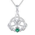wholesale 925 Sterling Silver Celtic Claddagh Love Knot Pendant With Heart Shaped Green Stone-0-0