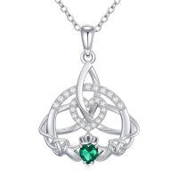 wholesale 925 Sterling Silver Celtic Claddagh Love Knot Pendant With Heart Shaped Green Stone-Claddagh