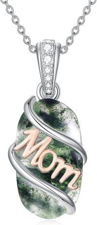wholesale Sterling Silver Gemstone Dainty Pendant Necklace for Women Mom Gift-Green