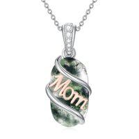 wholesale 925 Sterling Silver Mom Pendant Necklace Wholesale With Zircon Accent And Engraved Mom Script-Green