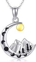 wholesale 925 Sterling Silver Crescent Moon & Mountains Pendant Necklace for Women Nature Lover Gifts-0-0