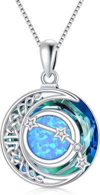 wholesale  Sterling Silver Blue Crystal Opal Zodiac Constellation Necklace -04-Aries(3.21-4.19)-Cubic Zirconia