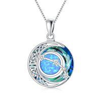 wholesale 925 Sterling Silver Constellation Pendant Necklace Blue Opal Star Moon For Women-04-Aries(3.21-4.19)-Cubic Zirconia