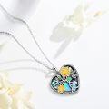 wholesale 925 Sterling Silver Heart-Shaped Tree of Life Pendant Necklace with Abalone Shell and Gold Plated Sunflowers-0-2