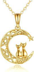 wholesale 14K Gold Moon & Cats Pendant Necklace for Women Cat Lovers Gifts Jewelry-0-0