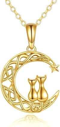 wholesale 14K Gold Moon & Cats Pendant Necklace for Women Cat Lovers Gifts Jewelry-Moon Two Cat Necklace