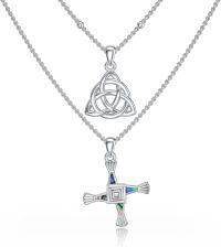 wholesale 925 Sterling Silver Celtic Trinity Knot & Saint Brigid's Cross Pendant Necklaces for Women and Men Irish  Set-03-St Brigid Cross Celtic Knot Layer Necklace